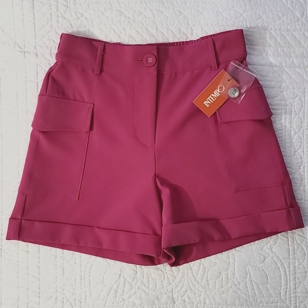 INTEMPO NWT Bright Pink Dressy Stretch Cargo Shorts Size XS